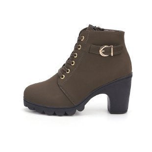Damen Stiefeletten Blockabsatz Schnürstiefeletten Wintermode