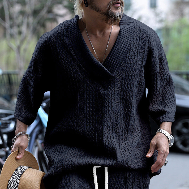 Herren Strickpullover V-Ausschnitt Großmasche Modern