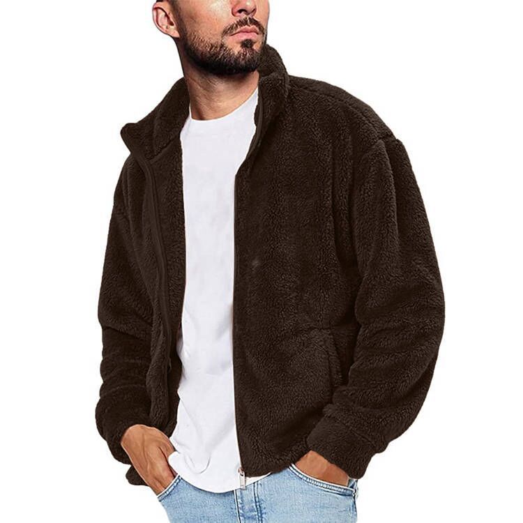 Herren Fleecejacke Warm Flauschig mit Kragen und Taschen