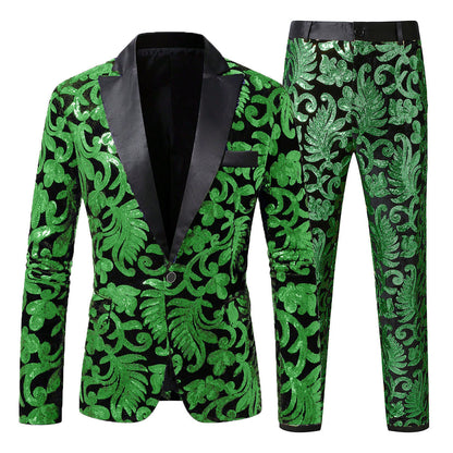 Herren Anzugset Pailletten mit Blumenmuster Elegant Schwarz