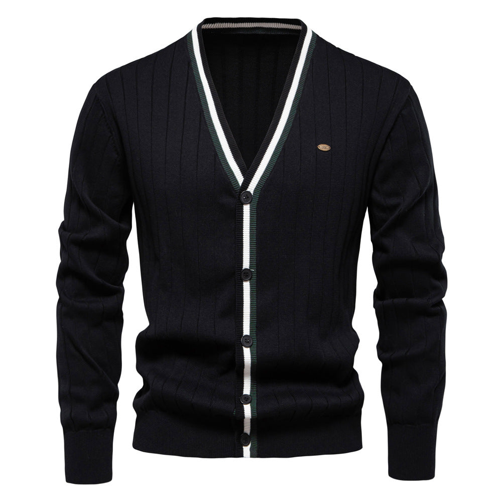 Herren Strickjacke V-Ausschnitt Rippstruktur Elegante Mode