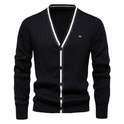 Herren Strickjacke V-Ausschnitt Rippstruktur Elegante Mode