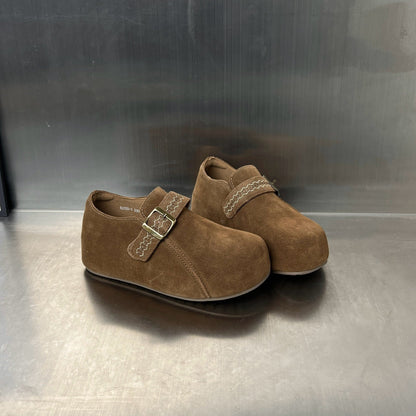 Damen Clogs Wildleder Braun Schnallenverschluss Comfort