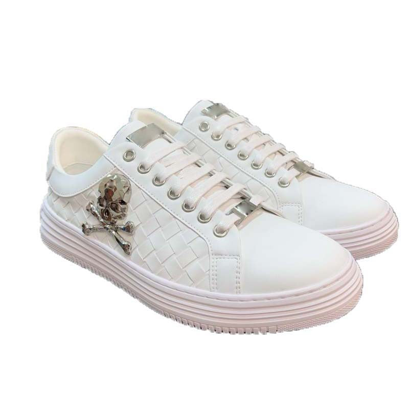 Damen Sneaker Geflochtene Sneakers Totenkopf Design Schwarz