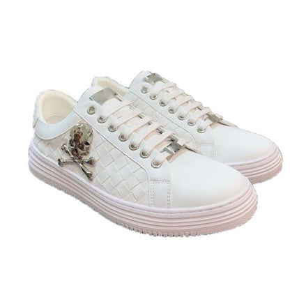 Damen Sneaker Geflochtene Sneakers Totenkopf Design Schwarz