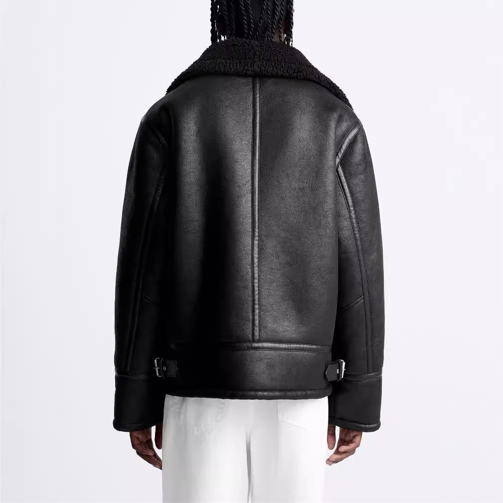 Leder Bikerjacke Herren Weiches Futter Verstellbar