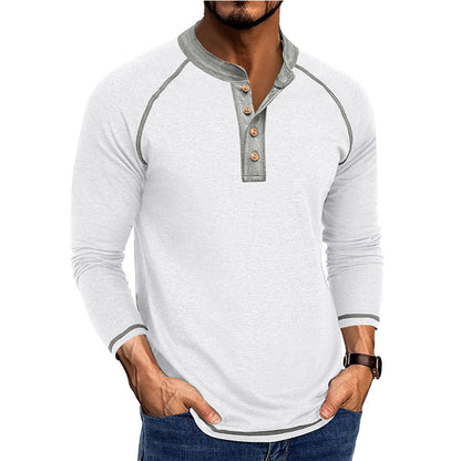 Herren Langarmshirt Weich Baumwolle Kontrastdetails Modern