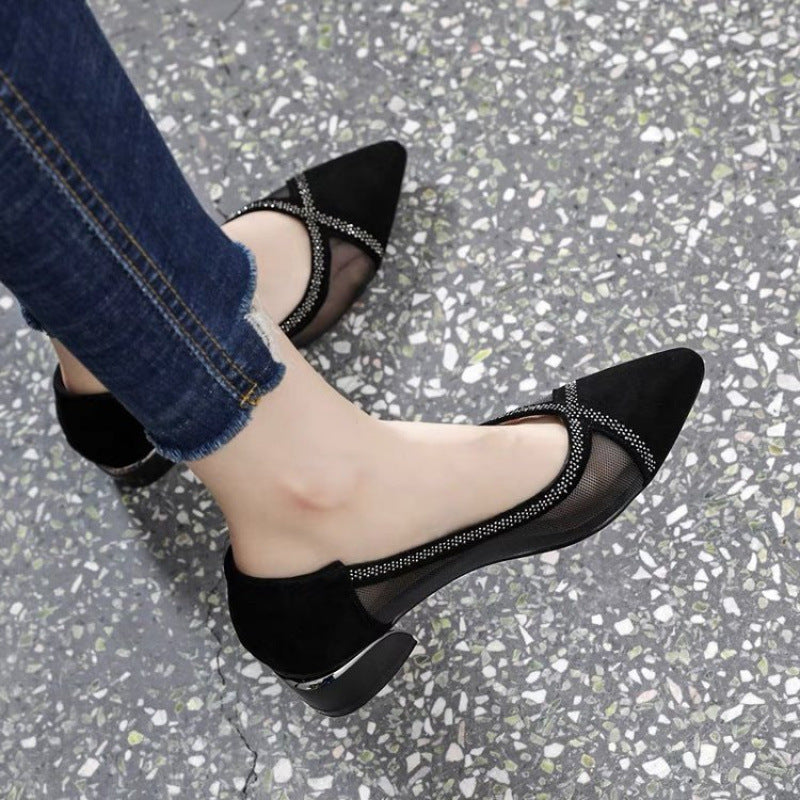 Damen Pumps Hochhackig Transparent Mesh Glitzerdetail - BerlinGlamour