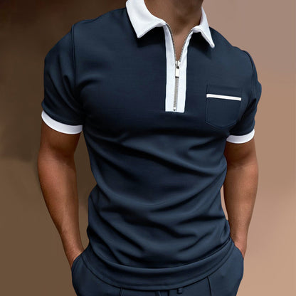 Herren Polohemd Reißverschluss Brusttasche Modern Sportlich