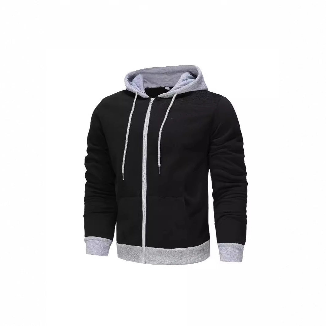 Herren Hoodie Zip mit Kontrastfarbe und Kängurutasche Sportlich - BerlinGlamour