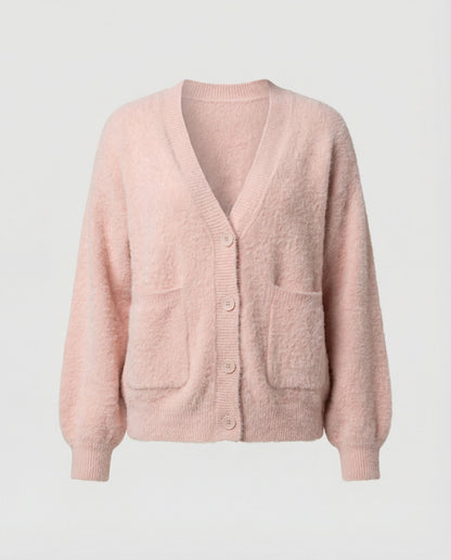 Damen Cardigan Oversize Flauschig V-Ausschnitt Modern