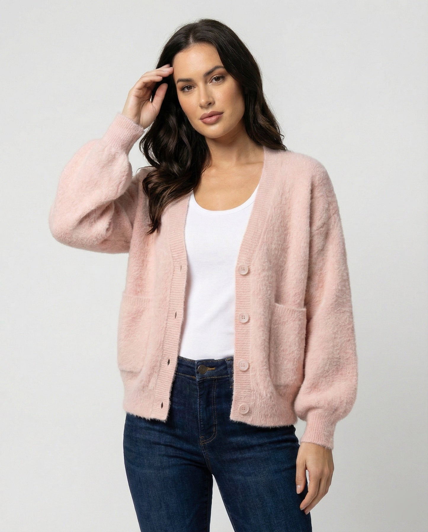 Damen Cardigan Oversize Flauschig V-Ausschnitt Modern - BerlinGlamour