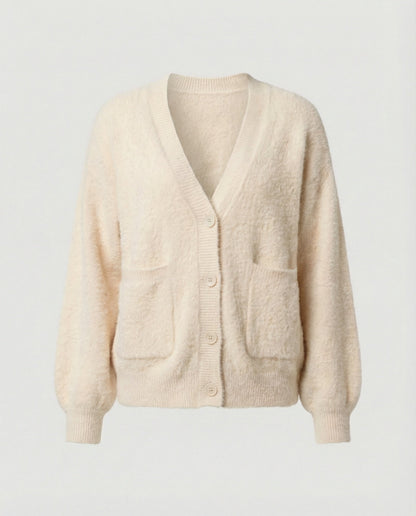 Damen Cardigan Oversize Flauschig V-Ausschnitt Modern