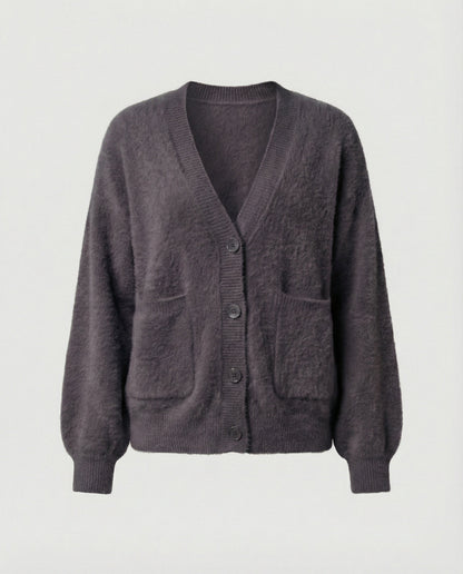 Damen Cardigan Oversize Flauschig V-Ausschnitt Modern