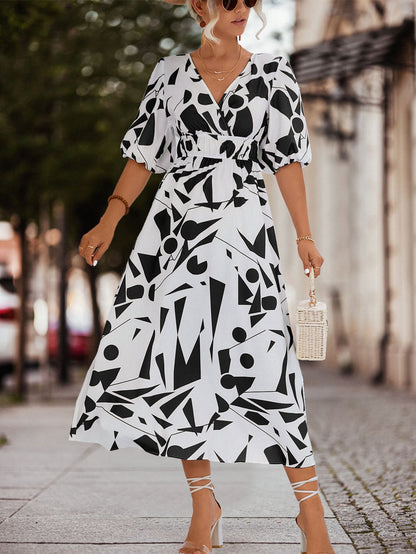 Damen Midikleid Geometrisches Muster Elastisch Moderne