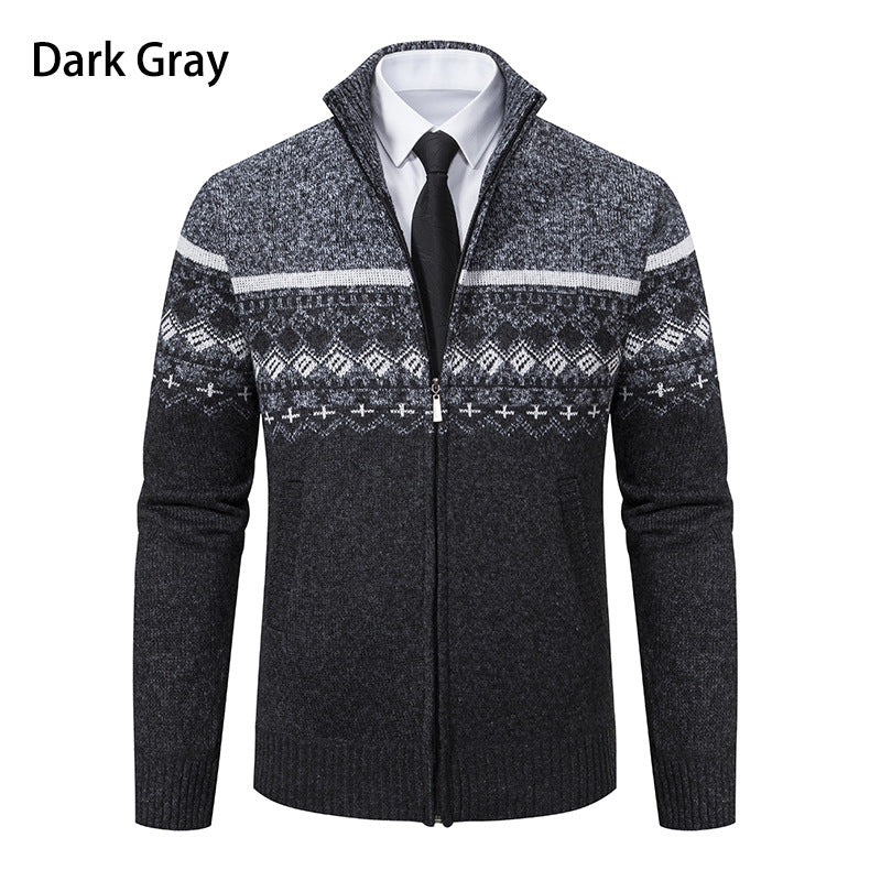 Herren Strickjacke Modern Hochkragen Grau
