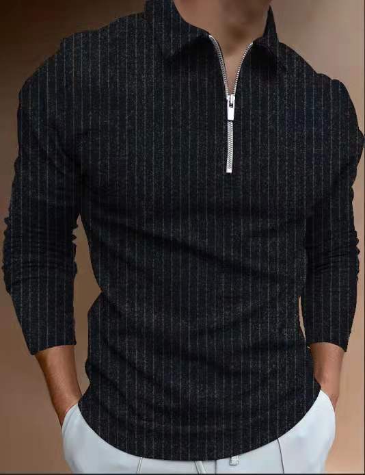 Herren Poloshirt Streifenmuster Reißverschluss Modern