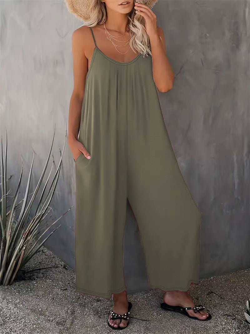 Damen Jumpsuit Leicht Fließend Mit Verstellbaren Trägern