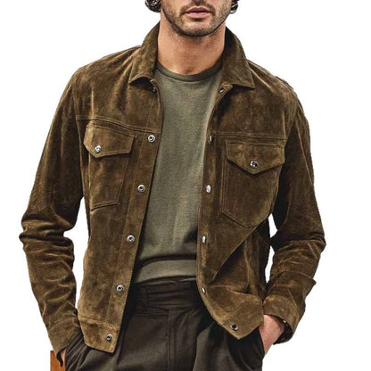 Lederjacke Herren Lässig mit Taschen Schwarz