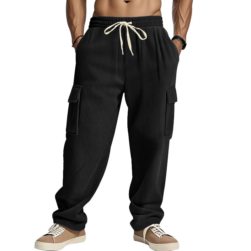 Herren Jogginghose Bequem Elastisch Cargo-Style Schwarz