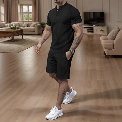 Herren Jumpsuit Kurzarm Modern mit Stehkragen