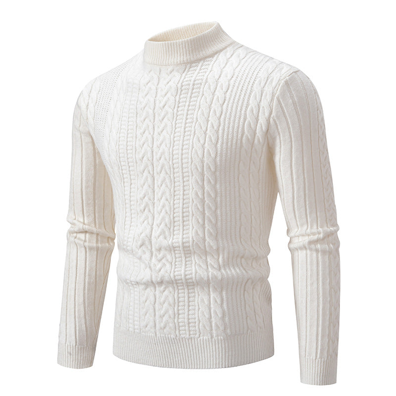 Herren Pullover Grobstrick Steppkragen Zopfmuster Modern