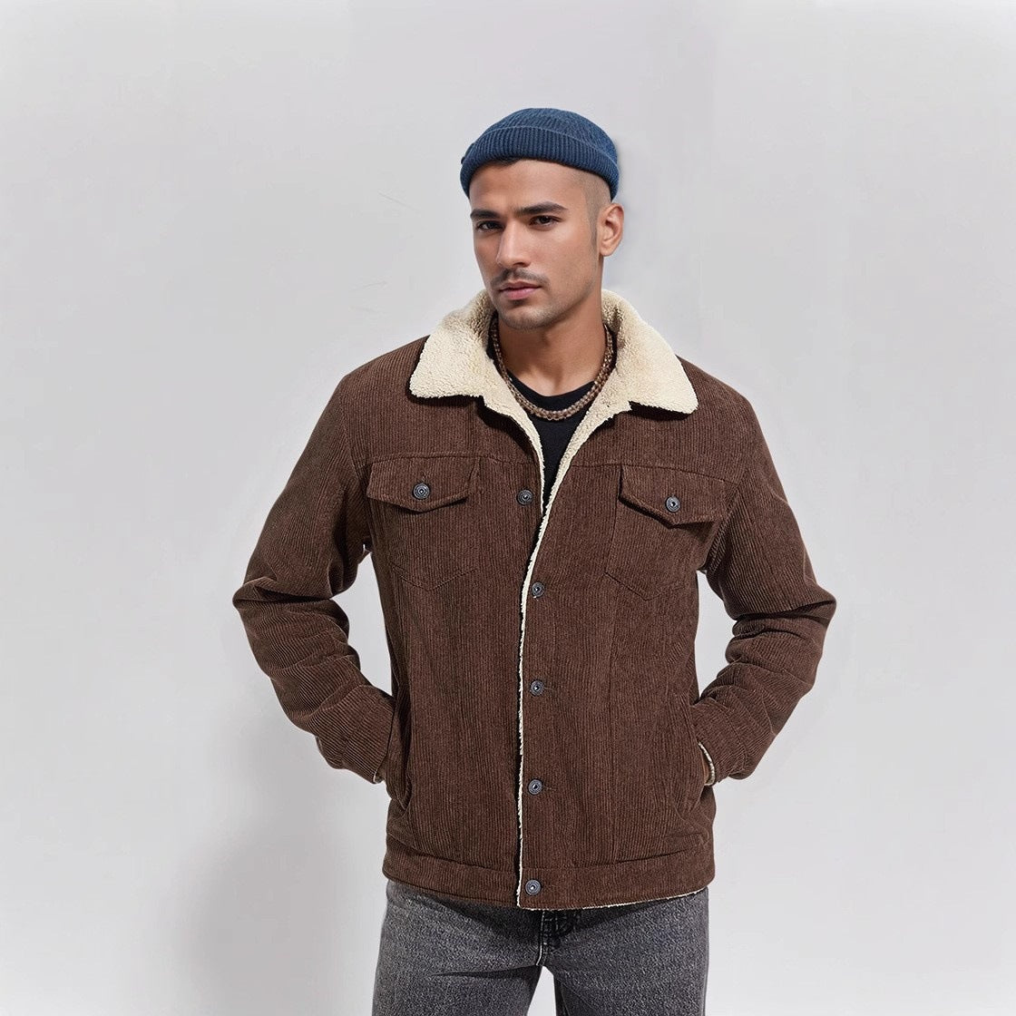 Herren Cordjacke Teddyfell Warm Winterjacke