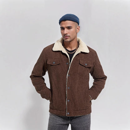 Herren Cordjacke Teddyfell Warm Winterjacke