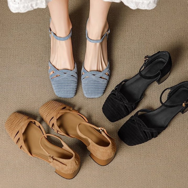 Damen Ballerinas Elegante geflochtene Schuhe mit verstellbarem Riemen