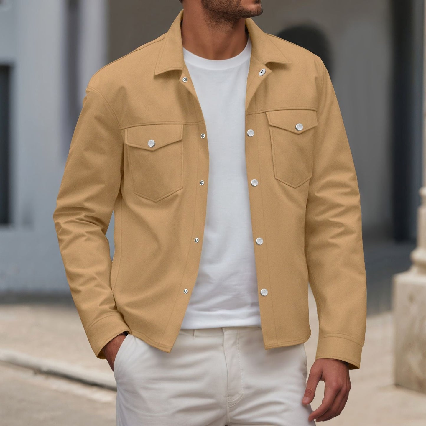 Herren Hemdjacke Modern mit Brusttaschen Schnitt Slimfit
