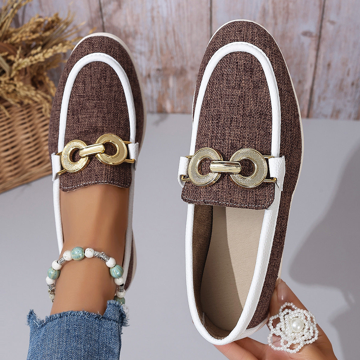 Damen Slipper Elegant Gold Dekoration Comfort
