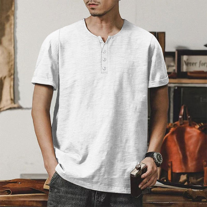Herren T-Shirt Baumwolle Casual Knopfleiste Modern - BerlinGlamour