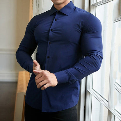 Herren Langarmhemd Sportlich Modern Strukturiert