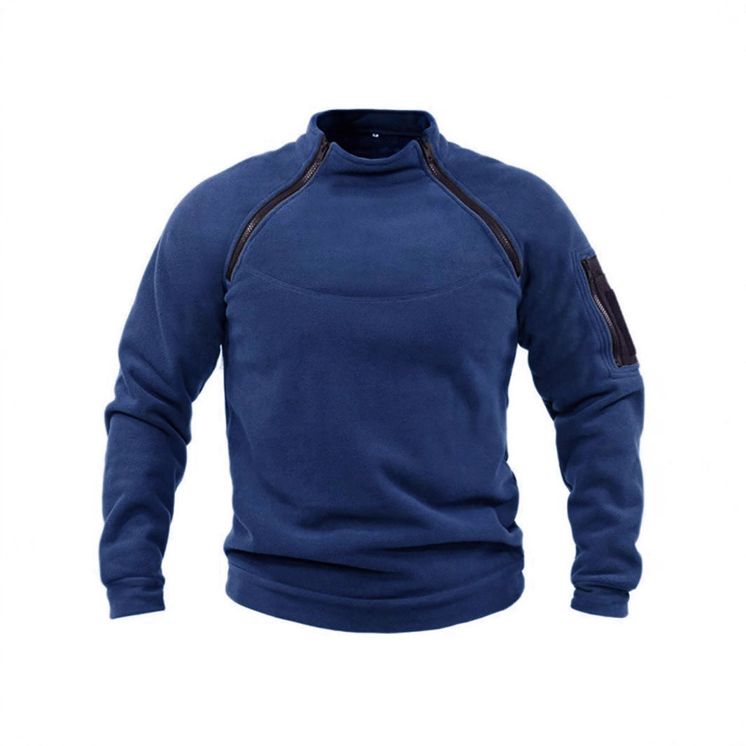 Herren Fleecepullover Warm Thermo mit Kragen und Taschen