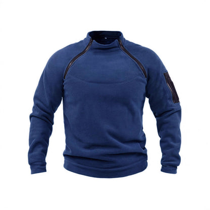 Herren Fleecepullover Warm Thermo mit Kragen und Taschen