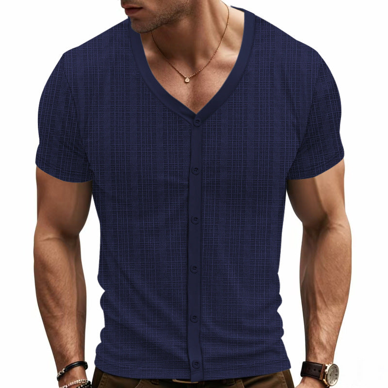 Herren Cardigan Kurzarm Strukturiert Knopfleiste Berlin Style