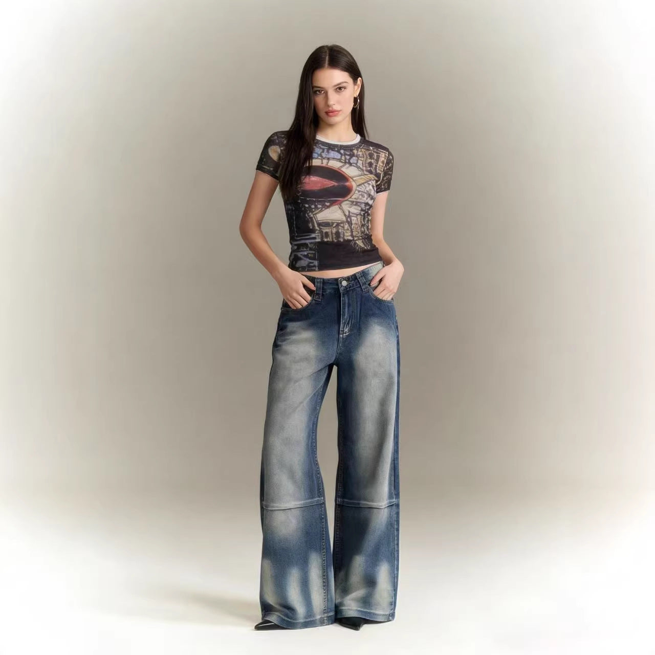 Damen Jeans Bootcut Weite Bein Hochbund - BerlinGlamour