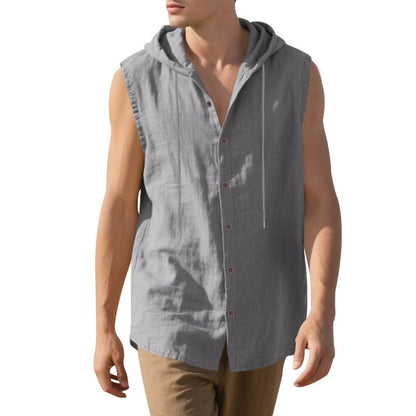 Herren Kapuzenshirt Ärmellos Lässig Mit Knöpfen
