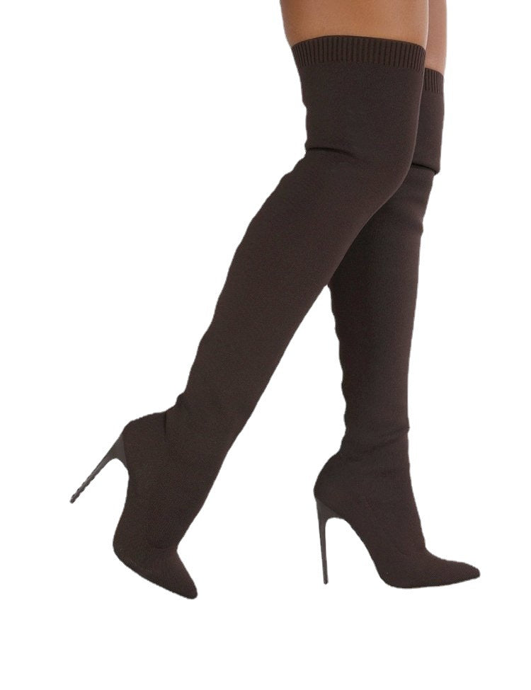 Damen Stiefel Overknee Spitz Absatz Strickdesign Elegante