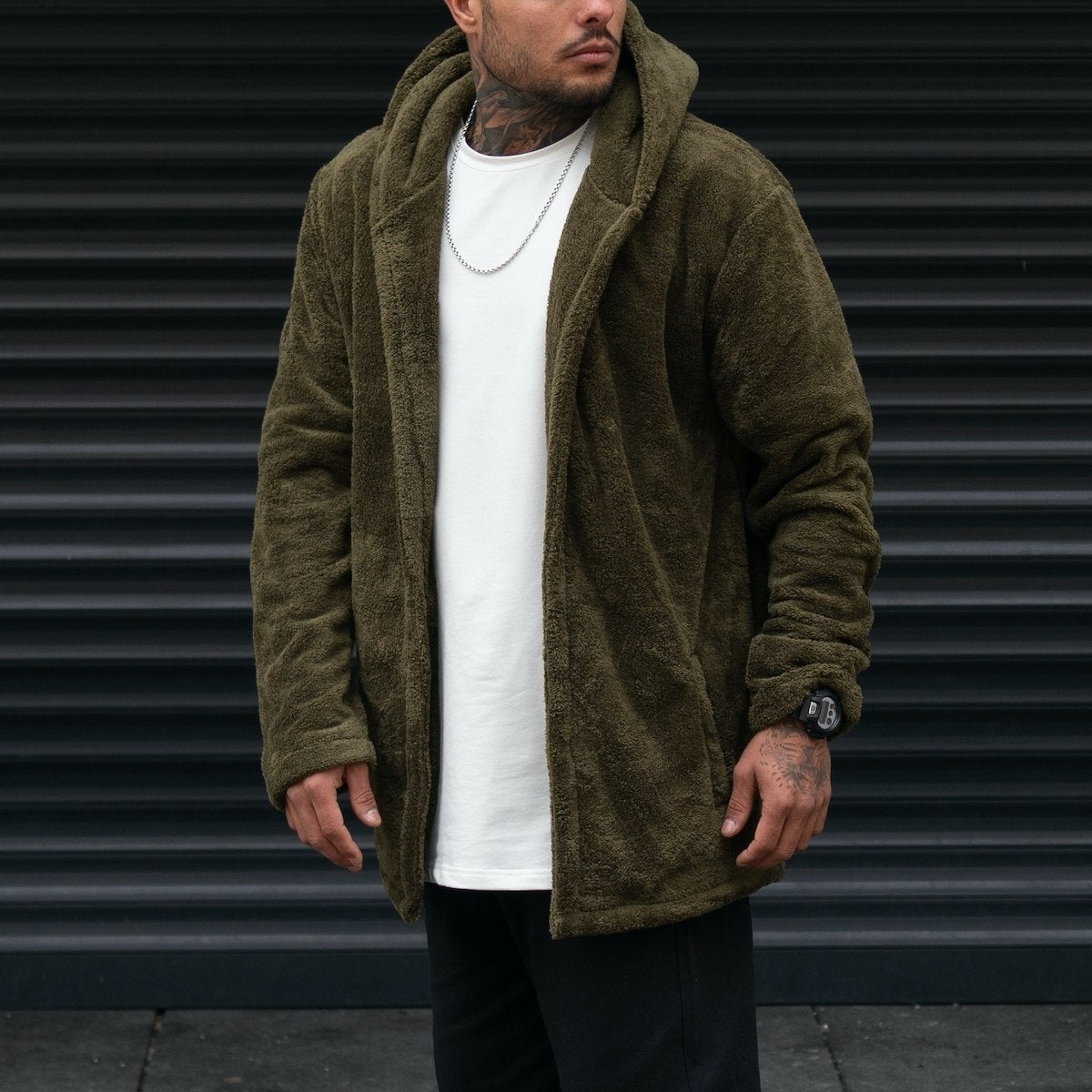 Herren Fleece-Mantel Lässig mit Kapuze und Taschen Warm - BerlinGlamour