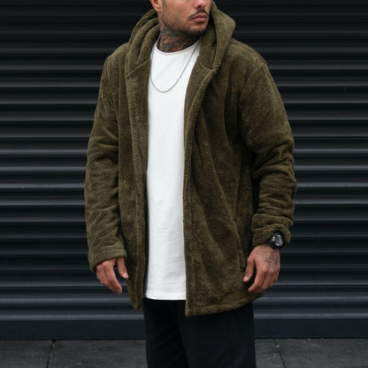 Herren Fleece-Mantel Lässig mit Kapuze und Taschen Warm - BerlinGlamour