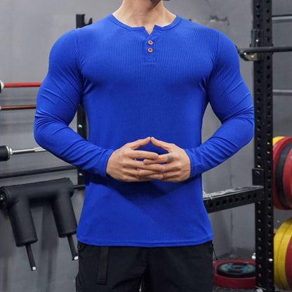Herren Langarm Henley-Shirt Strukturiert Rippdesign Modern