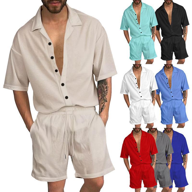 Herren Sommer Set Kurzarmhemd Elastische Shorts