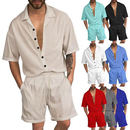 Herren Sommer Set Kurzarmhemd Elastische Shorts