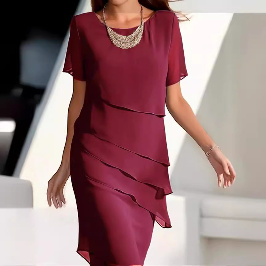 Elegantes Damen Wickelkleid mit Schichten Schwarz