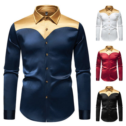 Elegantes Langarmhemd Herren Glänzender Kragen Modern