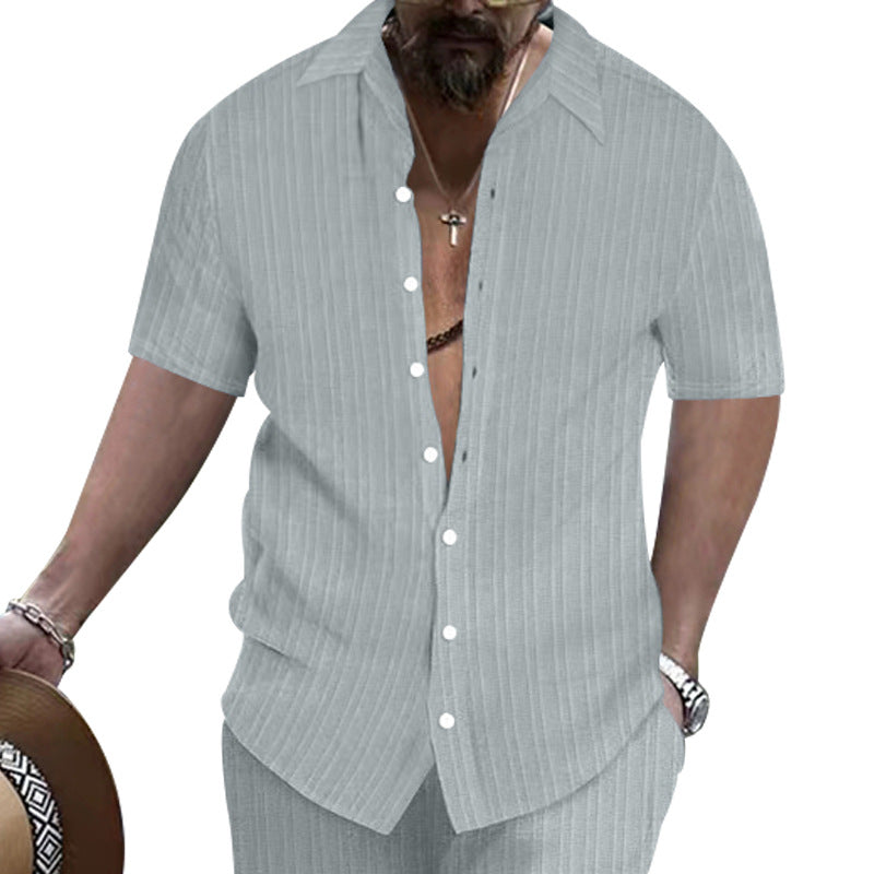 Herren Kurzarmhemd Streifendesign Moderner Kragen Slim Fit