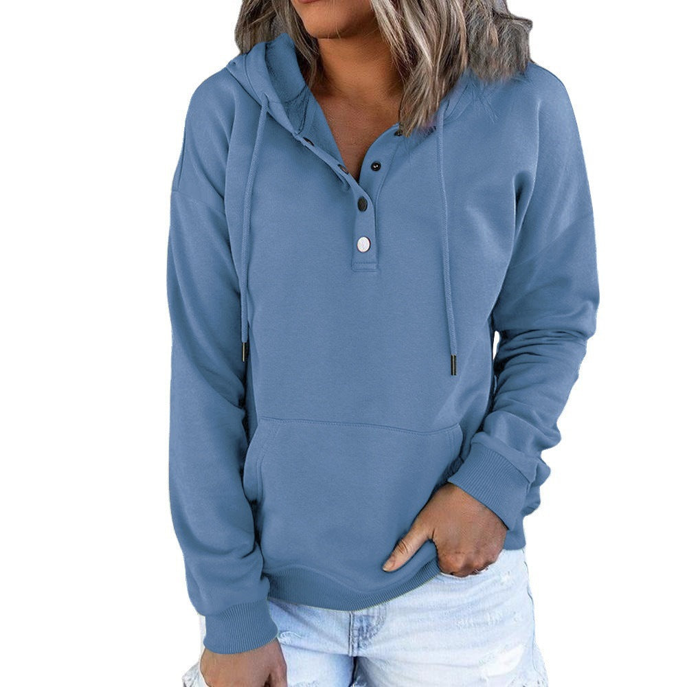Damen Kapuzenpullover Modern Mit Knöpfen Trendig