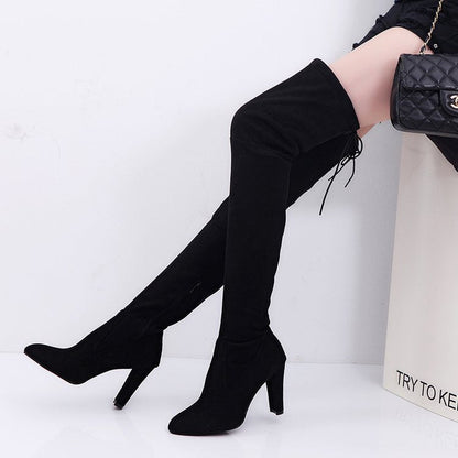 Stilettostiefel Damen Hoch Overknee Schnürstiefel Elegant