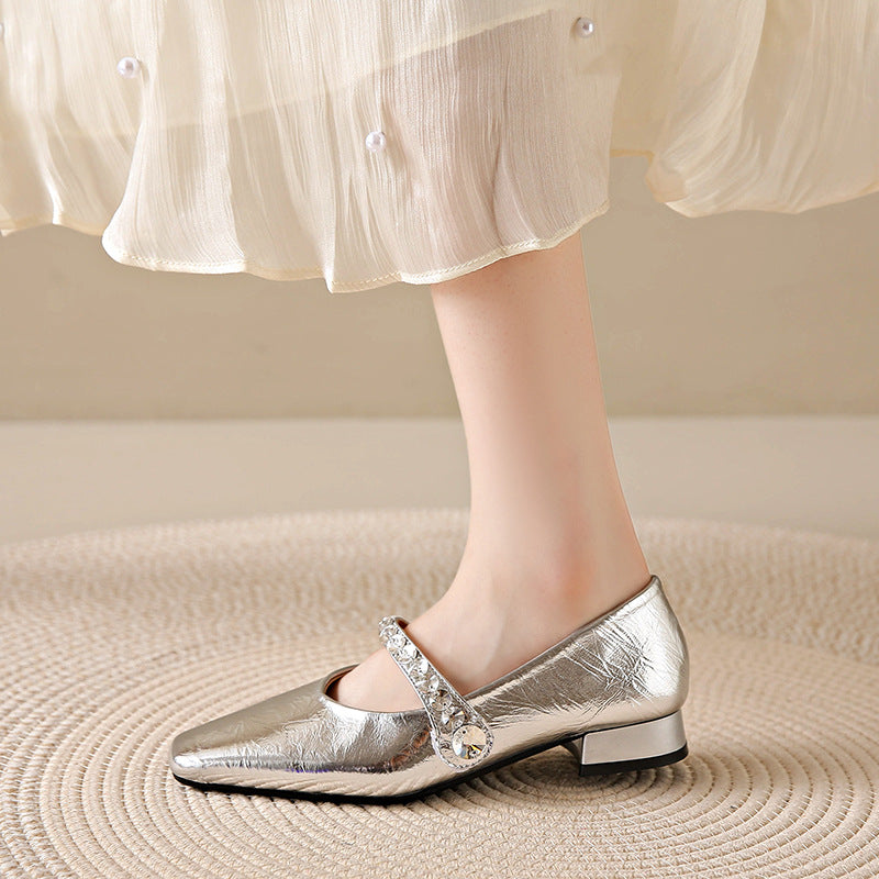 Damen Schuhe Mary Jane Elegante Schmuck Applikationen